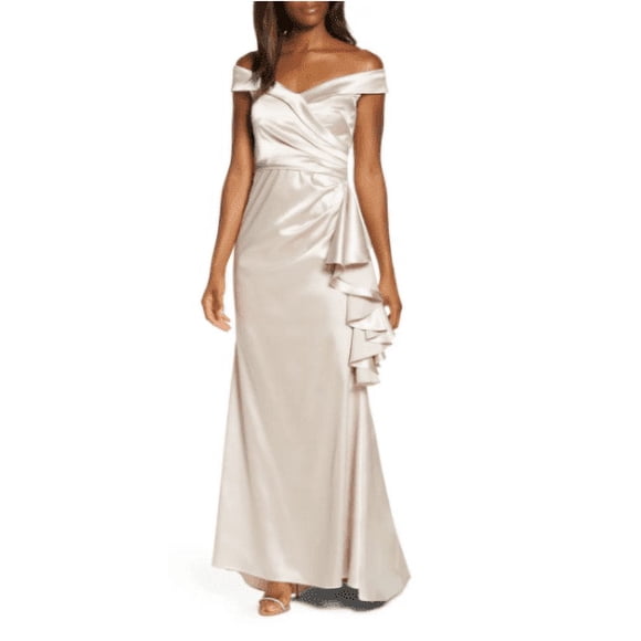ELIZA J Portrait Collar Satin Gown Champagne Size 4