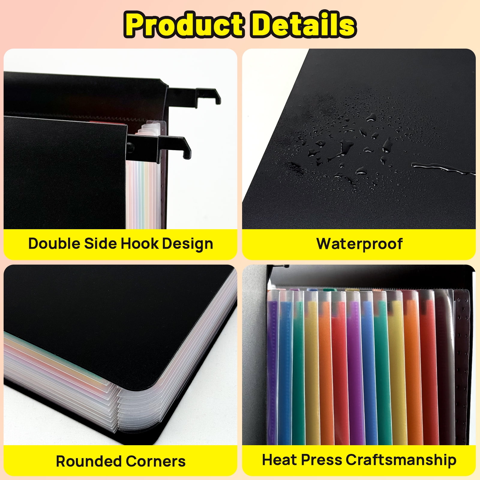 AGCAN Plastic Expanding Hanging File Folders, 13 Innovative 1.35" Accordian Pockets, Heavy Duty Expanding File Organizer, Large Capacity File Cabinet, Plastic Desk Organizer