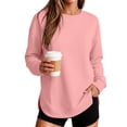 thumbnail image 5 of Casual Pullover Sweatshirts for Women Crewneck Long Sleeve Side Slit Pocket Loose Fit Classic Tops, 5 of 6
