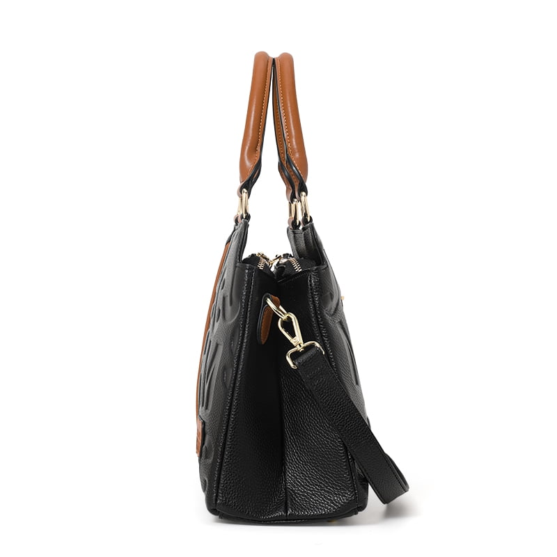 High-quality genuine leather alphabet stripe contrast handbag/tote for women, large capacity storage bag/purse