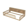 thumbnail image 6 of Harper & Bright Designs Wood Twin XL Size Floor Bed with Storage Cabinets and USB Ports, Kids Montessori Floor Bed with Fence, Brown, 6 of 12