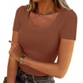 thumbnail image 2 of Womens Tops Short Sleeve Scoop Neck Ribbed Knit Fitted Casual Tops Tee Summer Slim Basic Shirts Fashion Clothes Blouses Dressy Casual Women, 2 of 4
