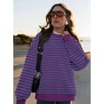 thumbnail image 6 of PRETTYGARDEN Womens Striped Oversized Sweatshirt Color Block Crew Neck Long Sleeve Casual Loose Pullover Top Y2K Clothes, 6 of 8