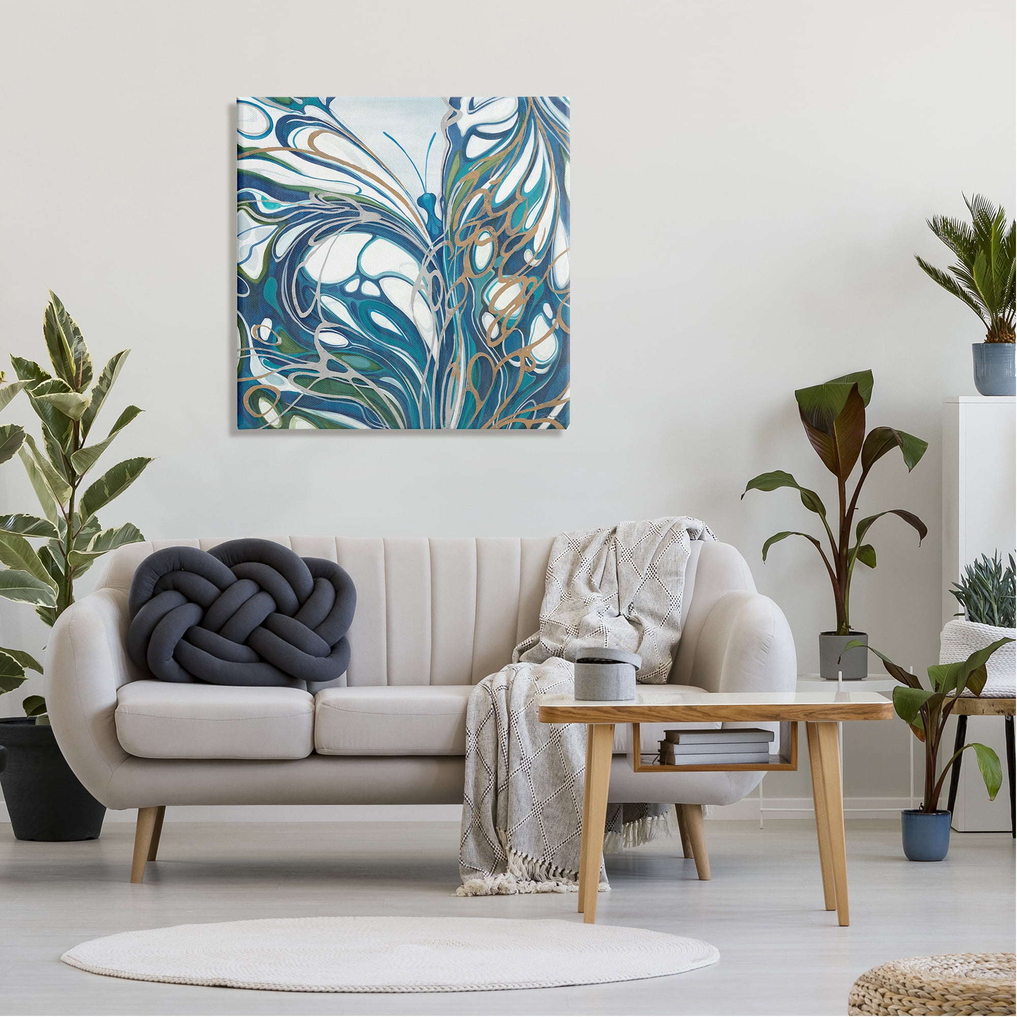 Stupell Industries Blue Abstract Butterfly Animals & Insects Painting Gallery Wrapped Canvas Print Wall Art, 30 x 30