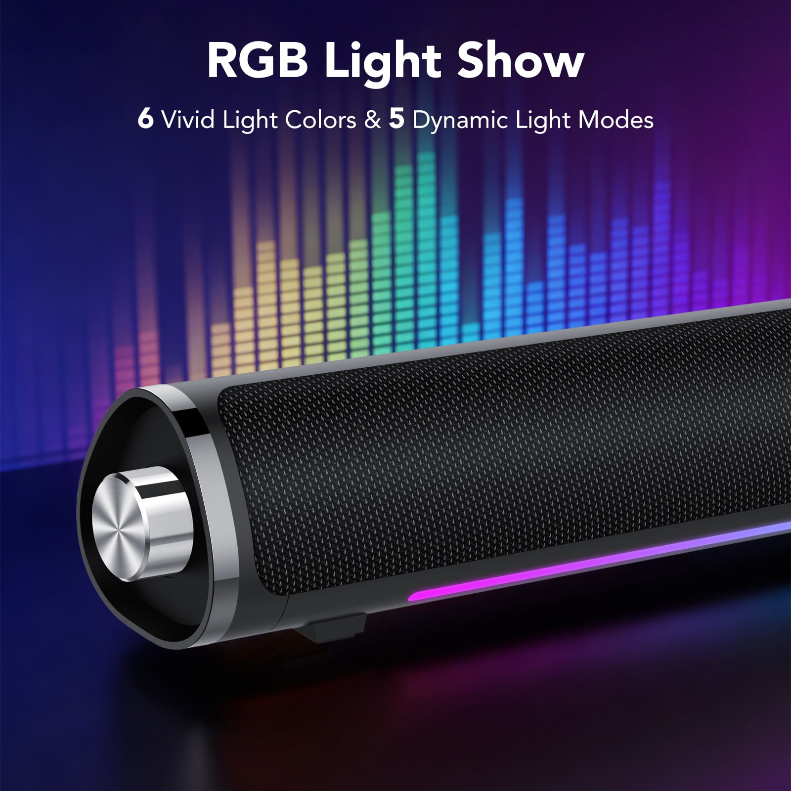 Bluetooth Computer Speakers, 3.5mm PC Sound Bar for Desktop Monitor, Deep Bass 3.0 USB Powered for Computer Bluetooth Speaker, Colorful LED Lights with Switch Button, Surround Sound PC Spearkers