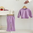 thumbnail image 5 of Husipze Sweatsuit Flare Leg Elastic Waist Bell Bottom Soft Fleece Sweatpants Solid Crewneck Pullover Sweatshirts Girls Two Piece Sweatshirt Set Purple 5-6 Years, 5 of 6