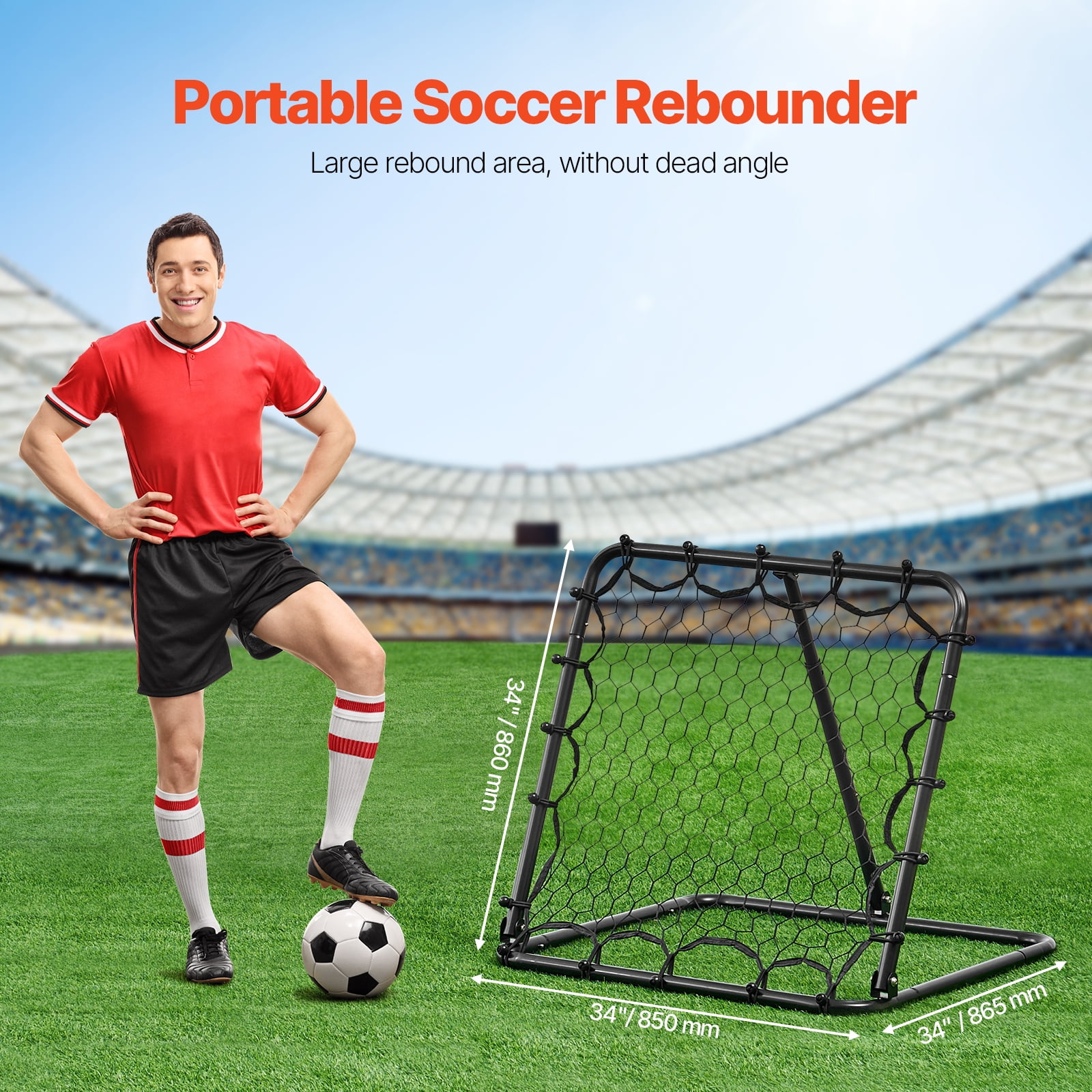 KFFKFF Football Return Net, 34"x34" Bounce-Back, Compact Soccer Practice Gear, Completely Flexible Angles Target Net, Tools & Apparatus for Children, Adolescents & All Ages