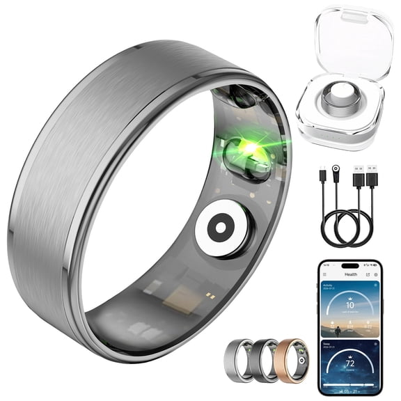 OSAWALLA Mart Ring & Fitness Tracking Ring, 7-Day Battery, No Subscription, Stainless Steel - Size 7, Matte Silver