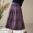 thumbnail image 4 of AUNVITO Women's Vintage Plaid Woolen Skirt High Waist Mid-Length Winter Blue/Purple Casual Fashion, 4 of 9