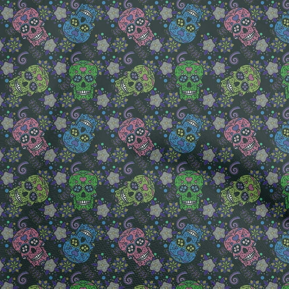 oneOone Velvet Dark Green Fabric Skull Sewing Craft Projects Fabric Prints By Yard 58 Inch Wide