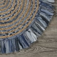 thumbnail image 6 of Desert Fields and Evette Rios Cora 3'6" Round Denim Blue Cotton and Jute Striped Fringe Indoor Area Rug, 6 of 7