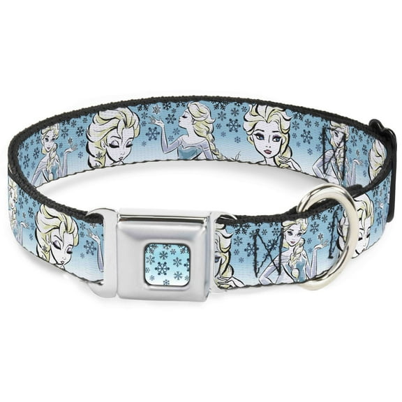 Disney Pet Collar, Dog Collar Metal Seatbelt Buckle, Anna Snowflakes Frozen Art Collection Poses, 11 to 16.5 Inches 1.0 Inch Wide