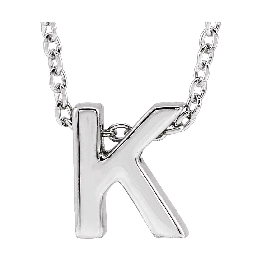 14k White Gold Letter Name Personalized Monogram Initial K 8x6.9mm 16-18 Inch Polished Initial Pendant Slide Necklace Pe