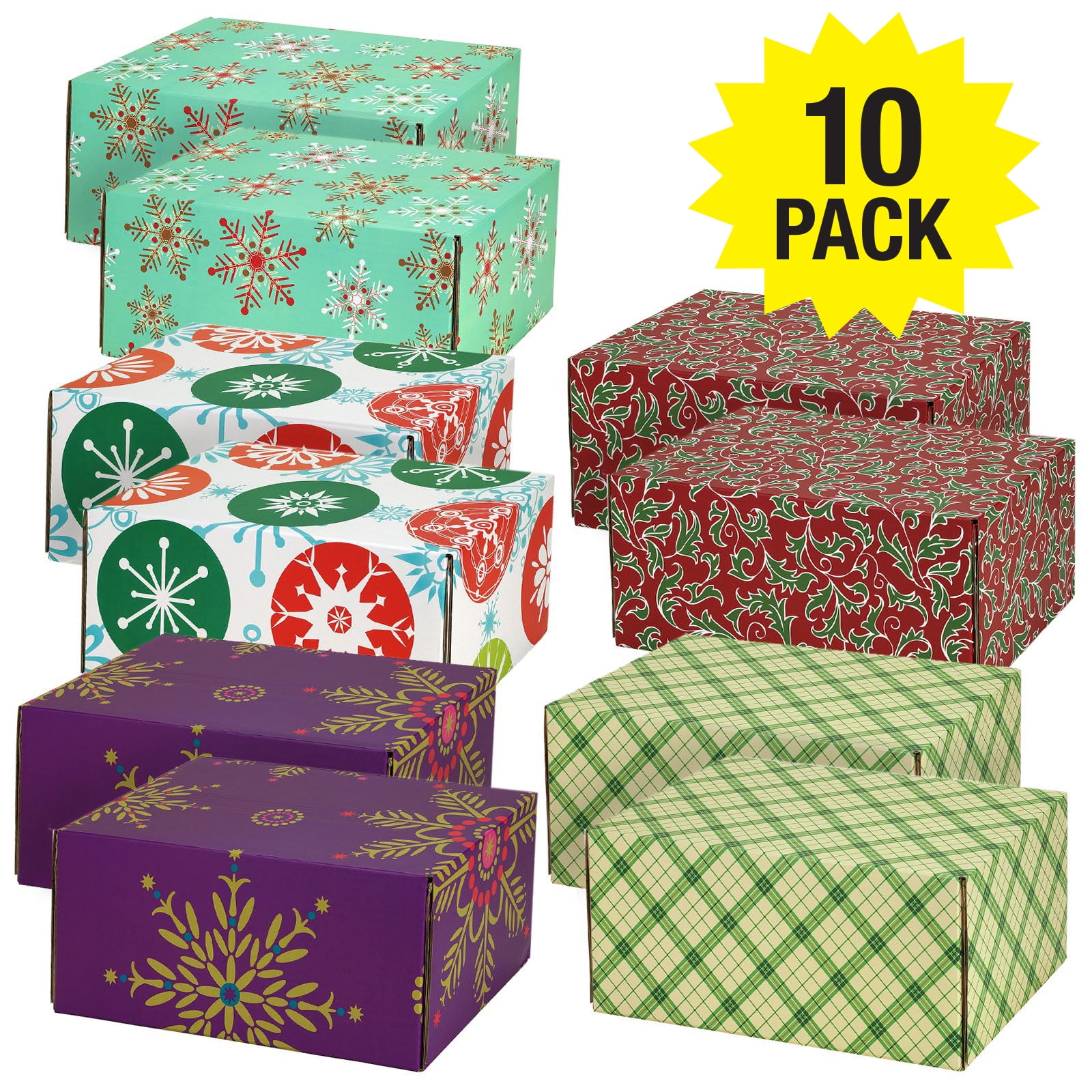 Gift Shipping Boxes (Pack of 10, Holiday Patterns, Small) GSB0006