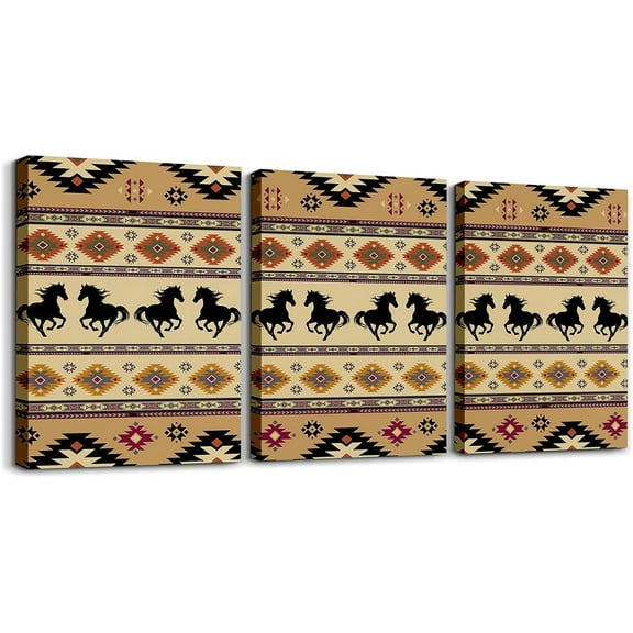 Hieng Western Bull Skull Wall Painting Posters and Prints Southwestern Aztec Picture Wall Decor Boys Girls Boho Tribal Canvas Wall Hieng for Living Room Bedroom Ethnic Bohemian