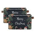 thumbnail image 2 of WOBOGO Christmas Card Pattern Square Storage Basket with Waterproof Canvas and PE Lining Durable PU Leather Handles 14.2×10.2×8.3in, 2 of 9