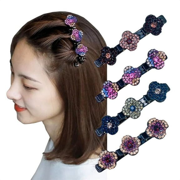 Duslogis 4 Pcs Braided Hair Clips for Women, Sparkling Crystal Stone Braided Hair Clips, Duckbill Hairpin with 3 Small Clips, Braided Hair Clip for Thick and Thin Hair