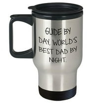 Guide By Day World's Best Dad By Night Funny Travel Mug Gifts for Graduation Unique Guide Inspired Themed Mug for Dads, Ideal Gifts from Mom, Wife, or Family for New Grad Dad's Special Occasion