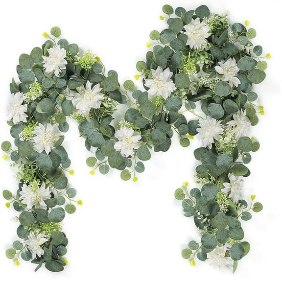Zmeidao Artificial Eucalyptus Garland with Flowers, Fake Flowers Greenery Garland Flower Vines for Wedding Party Centerpiece Table Runner Backdrop Wall Decor Decoration 66in