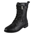 thumbnail image 3 of Chenyee Womenâs Combat Boots Lace Up Mid Calf Low Heel Platform Lug Sole Motocycle Booties, 3 of 8