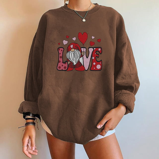 Meichang Chandails en Molleton Graphiques pour Femmes Surdimensionnés pour la Saint-Valentin Hauts Mignons Chandails en Molleton Graphiques Amour Manches Longues Col Rond Décontracté