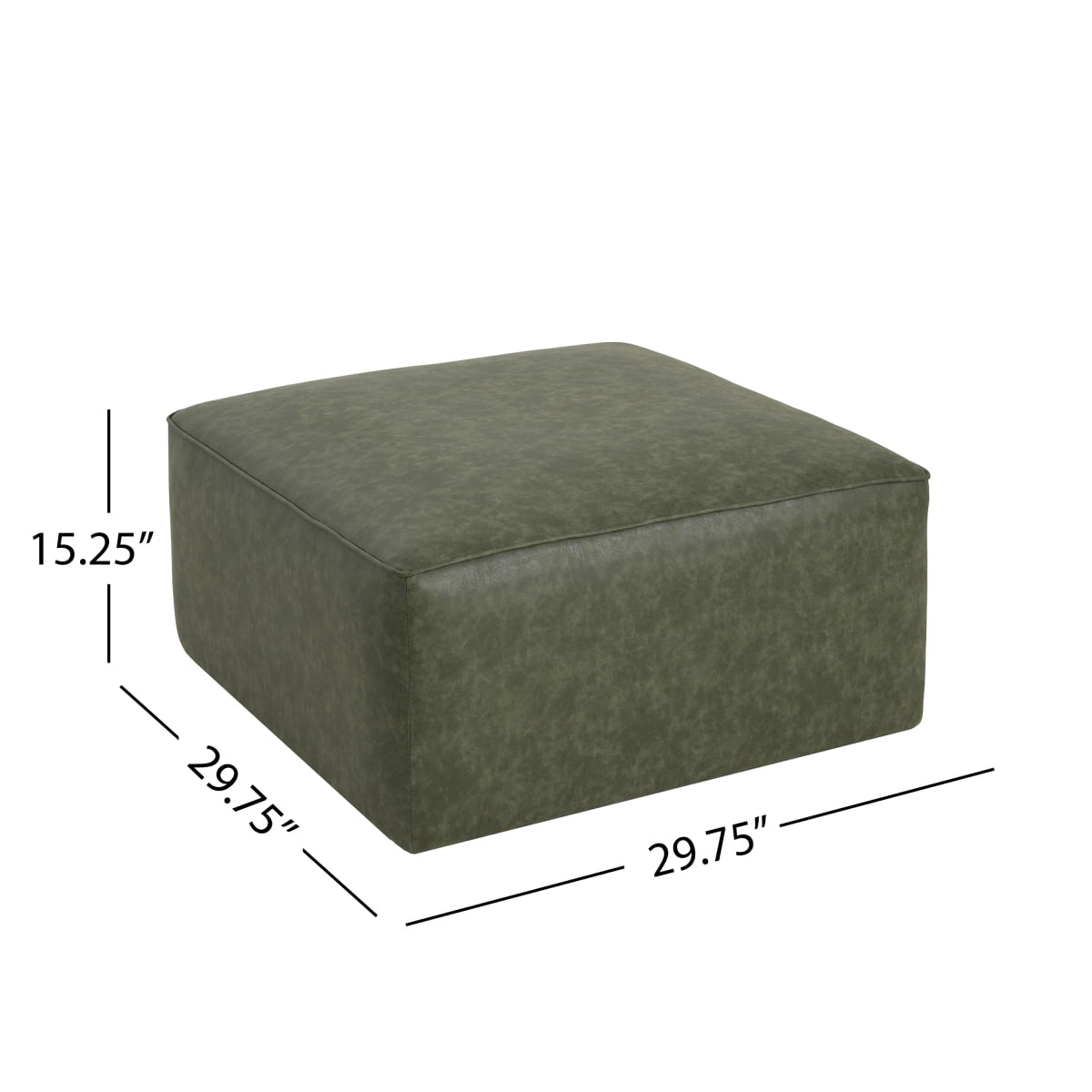 Upholstered Square PU Leather Ottoman, Green