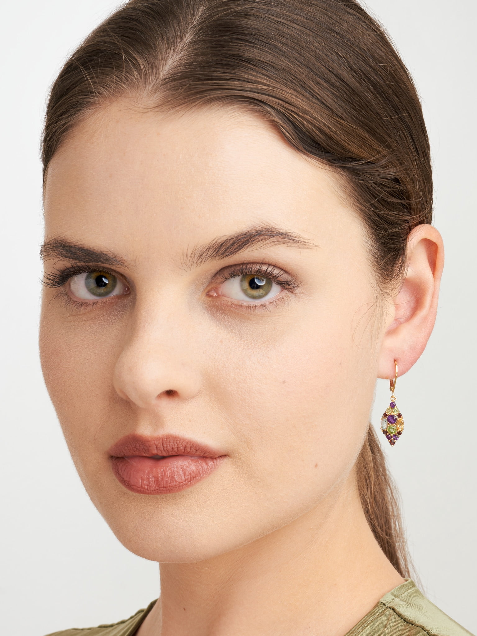 Gold over Sterling Silver Genuine Multi-Gemstone Cluster Dangle Earrings