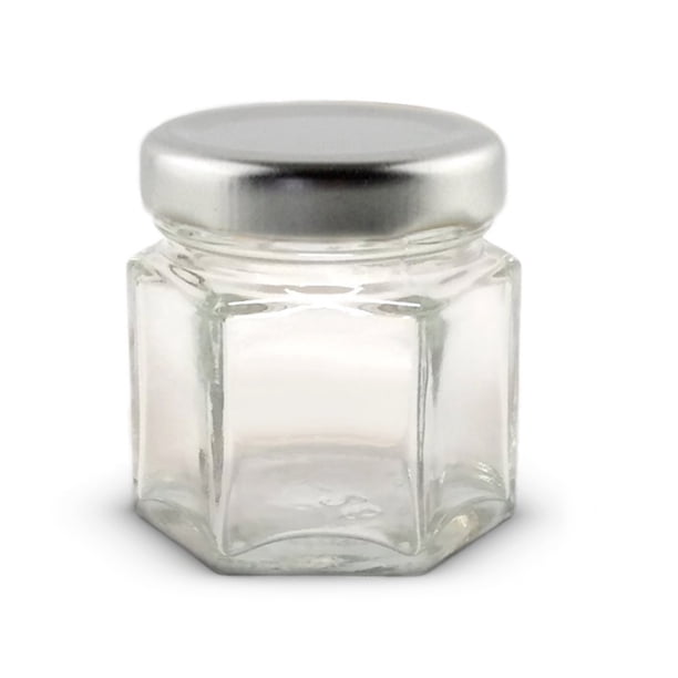Premiumvials 1 5 Oz Mini Hexagon Glass Jars With Silver Plastisol Lined Lids Walmart Com Walmart Com