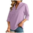 thumbnail image 3 of 3/4 Sleeve Women's Top Casual Loose Round Neck T Shirt Cute Solid Color Long Version Top Loose Tees for Women Short Sleeve Shirt Solid Womens Shirts Tan Raglan Shirt Women Petite Turtleneck Womens, 3 of 5