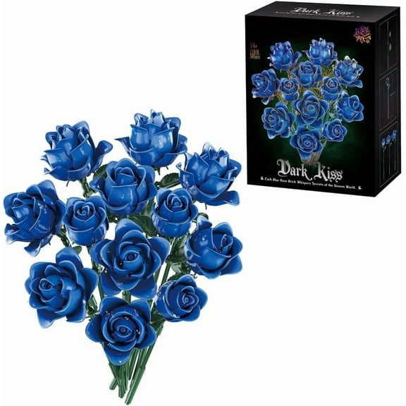Honchoes Blue Roses Flower Bouquet Building Set Compatible with Lego Artificial Flowers Home Decor Gift for Adults Women Valentine's Day 585 Pcs