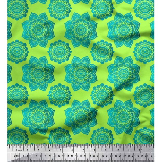 Soimoi Velvet Fabric Floral Mandala Print Sewing Fabric Yard 58 Inch Wide