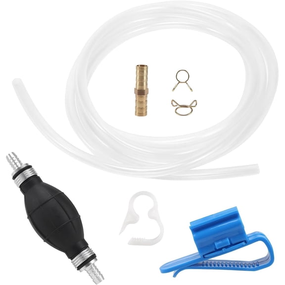 CURYMAY Gasoline Siphon Hose Pump, High-Flow Manual Fuel Transfer Pump with 2 PVC Hoses, Portable Siphon Pumps for Gasoline Oil Fuel Petrol Diesel Liquid Water Transfer, Car Accessories