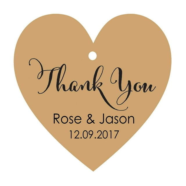 100 PCS Thank You Custom Made Heart Shape Hang Tags Personalized Wedding Favor Paper Tags