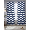 thumbnail image 3 of Navy Blue Moire Semi Sheer Curtains 96 Inch Length 2 Panels Set, Water Ripple Stripe Farmhouse Sheer Kitchen Curtain Privacy Voile Window Curtain for Living Room Bedroom Rod Pocket Drapes, 3 of 7