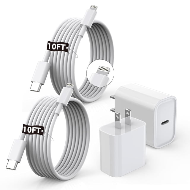 Cargador ProTVSolutions de 2 paquetes con cable USB-C a Lightning de 3 m