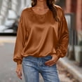 thumbnail image 1 of TaTaai 2026 Fall Women’s V Neck Satin Tee Long Sleeve Loose Blouse Casual Solid Color Fashion Top Silky Polyester Daily Shirt Gift, 1 of 6