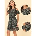 thumbnail image 2 of Unique Bargains Robe à Fleurs Taille Smockée Épaules Dénudées Noir TP, 2 of 4