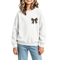 thumbnail image 5 of Fall Hoodless Sweatshirts for Girl Loose Leopard Bow Printed Long Sleeve Crew Neck Solid Color Fashion Casual Pullover Tops White 01 7-8 Years, 5 of 7