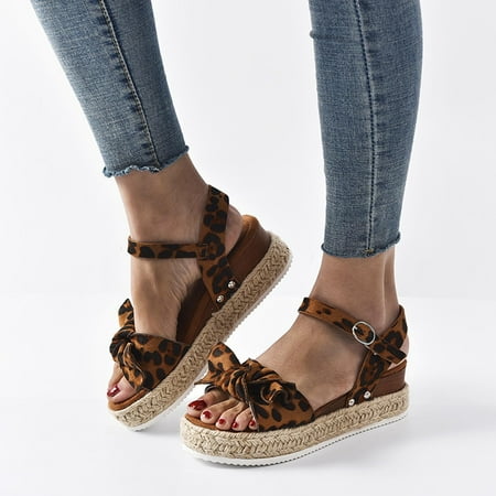 

Herrnalise Women s Ladies Fashion Solid Leopard Wedges Bowknot Sandals Casual Shoes Women s Shoes under $30