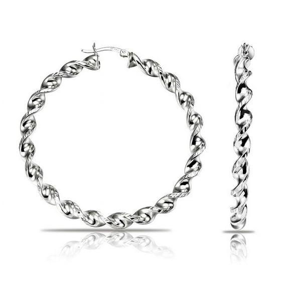 Tilo Jewelry 925 Sterling Silver Large Round Twist Hoop Earrings | 60mm | Women & Unisex