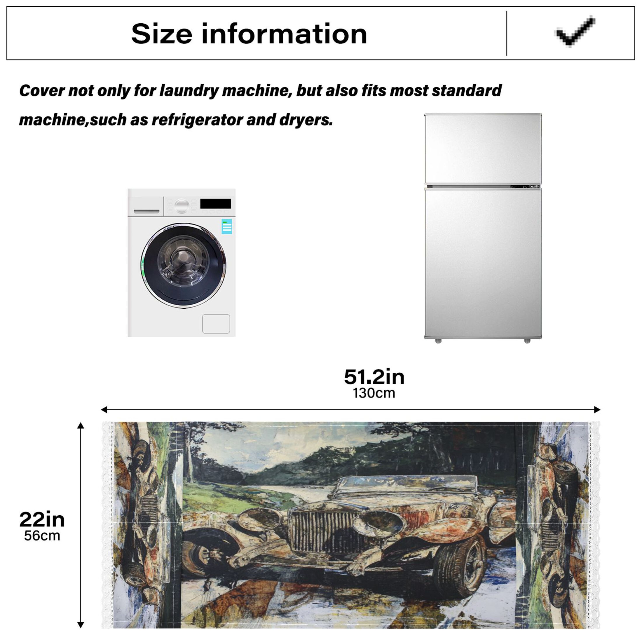 Ancient CarsWasher and Dryer Covers Dust-Proof and Oil Resistant Fridge Cover with 4 Storage Pockets Washing Machine Top Cover for Laundry Kitchen Home 51.2 x 22 In