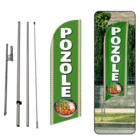 POZOLE 6 FT Swooper Feather Flag for Mexican Restaurants Business Advertising outdoor windless Banner with Complete 8FT pole kit and Ground Spike