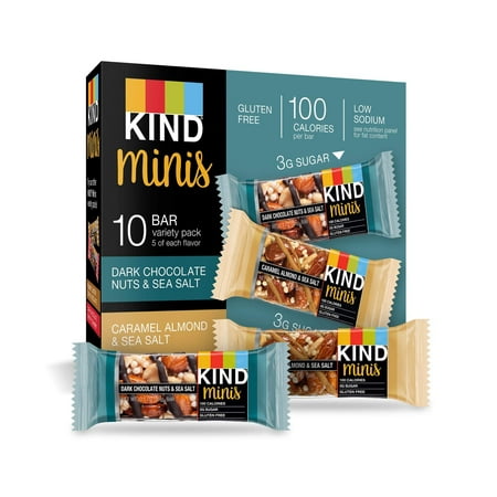 KIND Bar Mini's, Dark Chocolate Nuts & Sea Salt/Caramel Almond & Sea Salt, Gluten Free, 100 Calories, Low Sugar, 60 Count 60