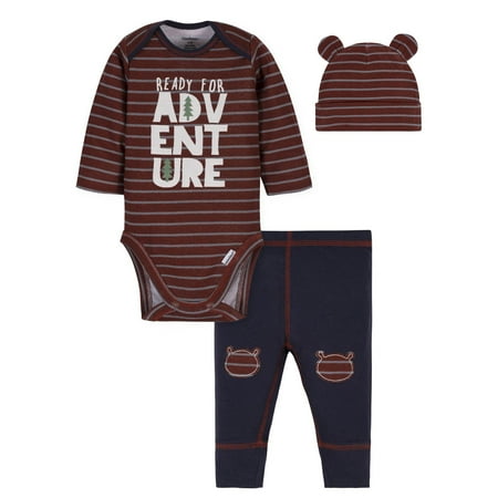 Gerber Onesies Bodysuit, Active Pant, and Cap Outfit Set, 3-Piece (Baby Boys)