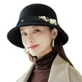 thumbnail image 2 of Bobasndm Dress Hats for Women Church,Panama Hat with Pearl design,Top Hat British Style Faux Pearl Decor Down Brim Sunshading Round Top Decorate Retro Vintage Women Cloche Hat for Church, 2 of 9
