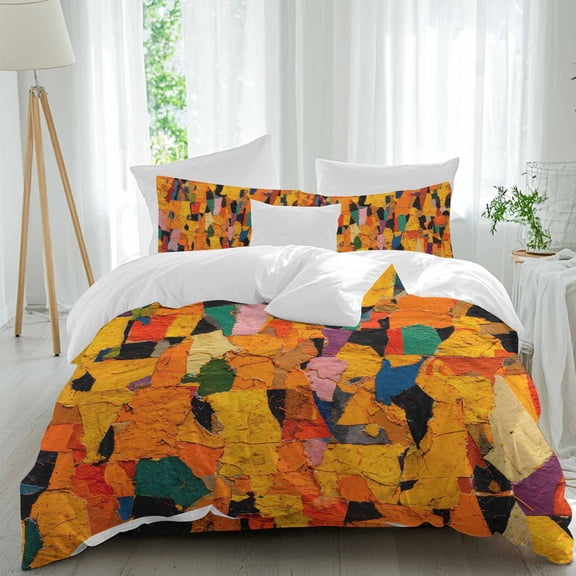 Abstract Brushstrokes Comforter Set Twin Size, Modern Colorful Color Block Dynamic Soft Bedding Set for Man Woman, 4 Pieces Duvet Cover Set with Fitted Sheet, 2 Pillowcases