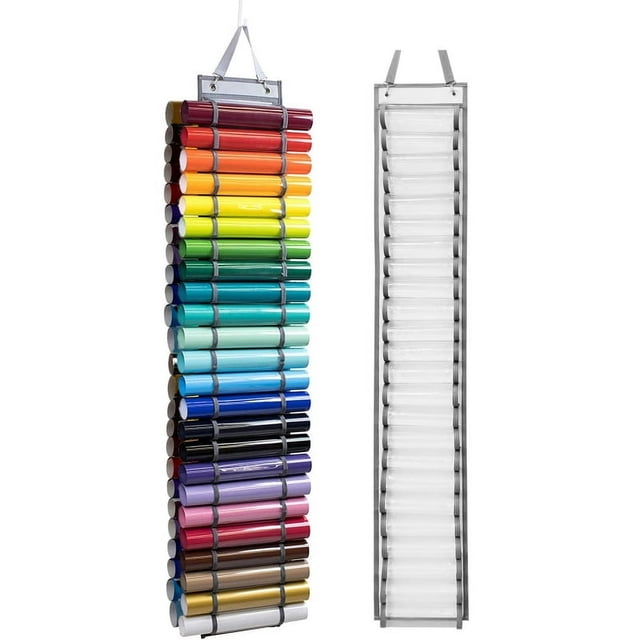 HLONK Craft Storage Organizer Vinyl Roll Holder Vinyl Storage Rack Wall Mount Hanging on Closet over Door 24/48 Compartments