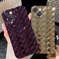 thumbnail image 6 of Compatible with iPhone 14 Case for Women 3D Luxury Woven Grid Pattern Desgin Plating Phone Case Camera Protection Shockproof Phone Case for iPhone 14 6.1" - Gold, 6 of 14