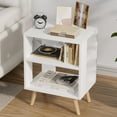 thumbnail image 1 of Mesa de Noche Moderna Aenuert Blanca de 2 Niveles, 1 of 7