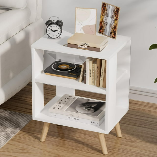 Mesa de Noche Moderna Aenuert Blanca de 2 Niveles